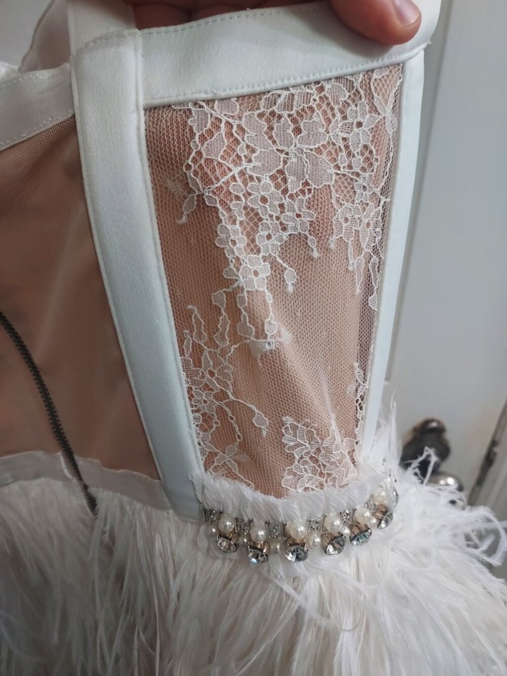 Alice Olivia Xia Wedding Bridal White Sheer Bustier Feather Mini Dress - Picture 8 of 15